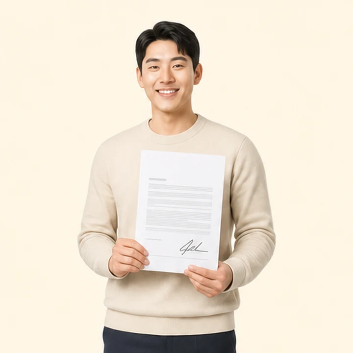 전기차 장기렌트카 서면 견적서를 들고 있는 고객